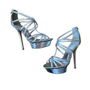 Aldo Elegant Silver Strappy Platform Heels